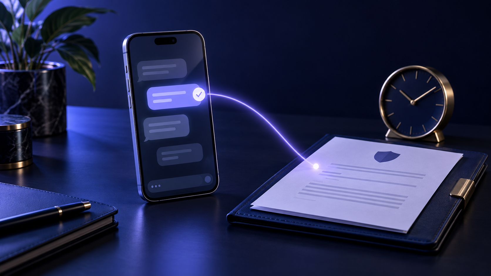 Phone status message connected to an insurance document