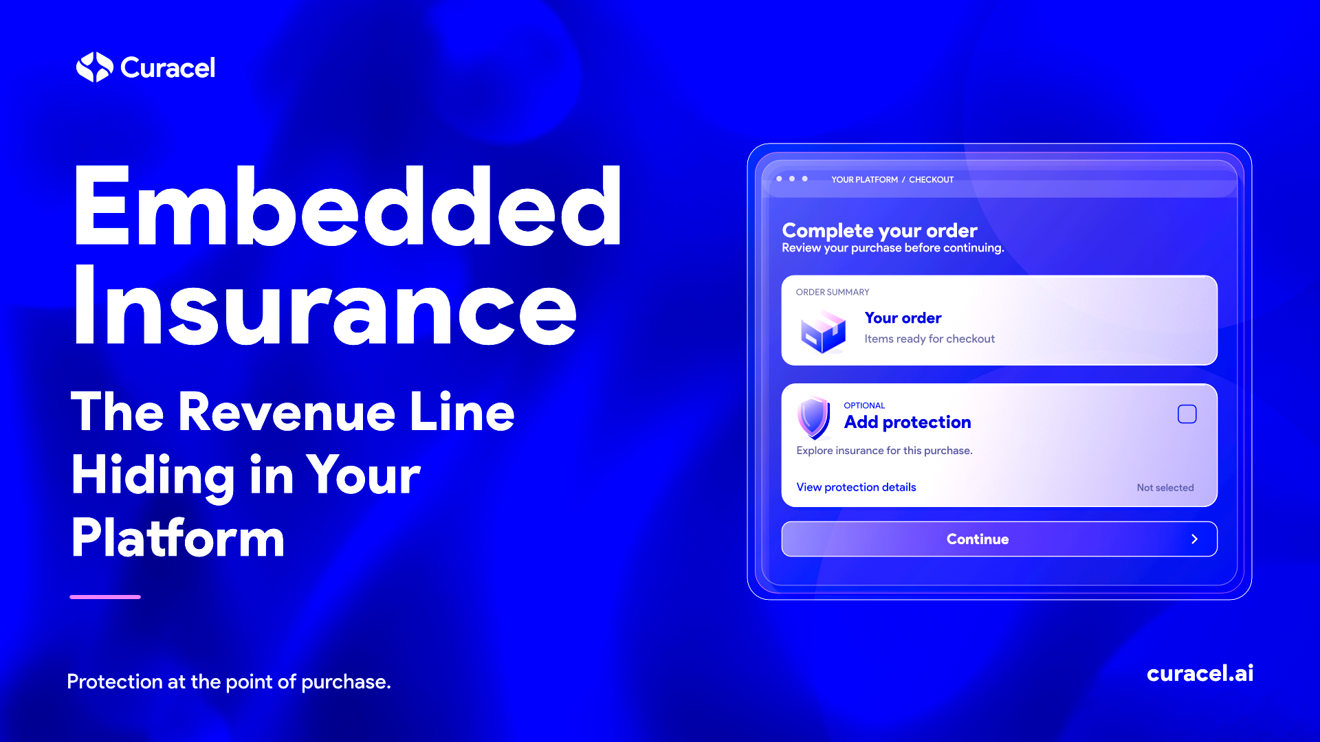 Curacel embedded insurance header showing optional protection at platform checkout.