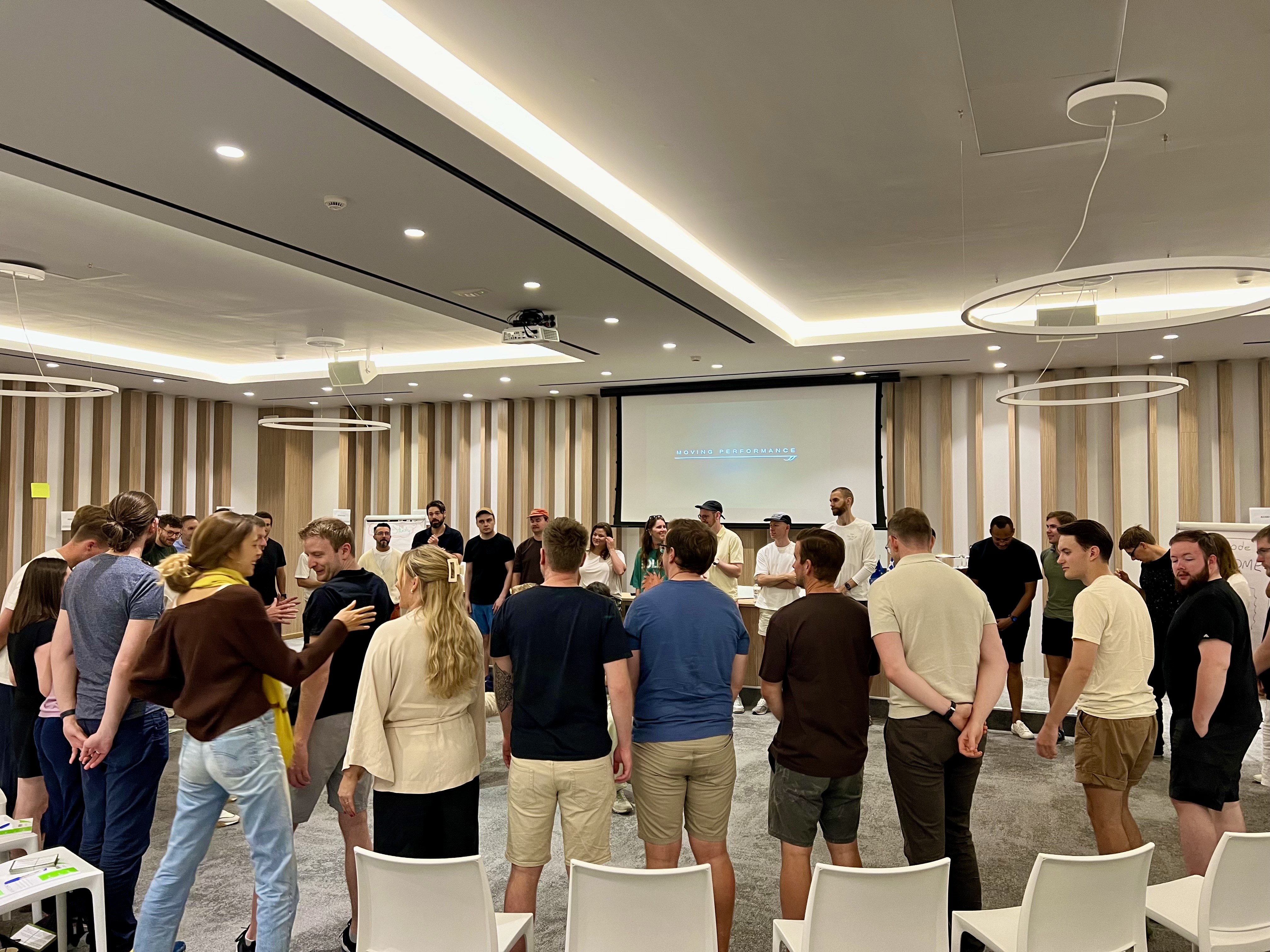 Team working together during a workshop session at a corporate retreat