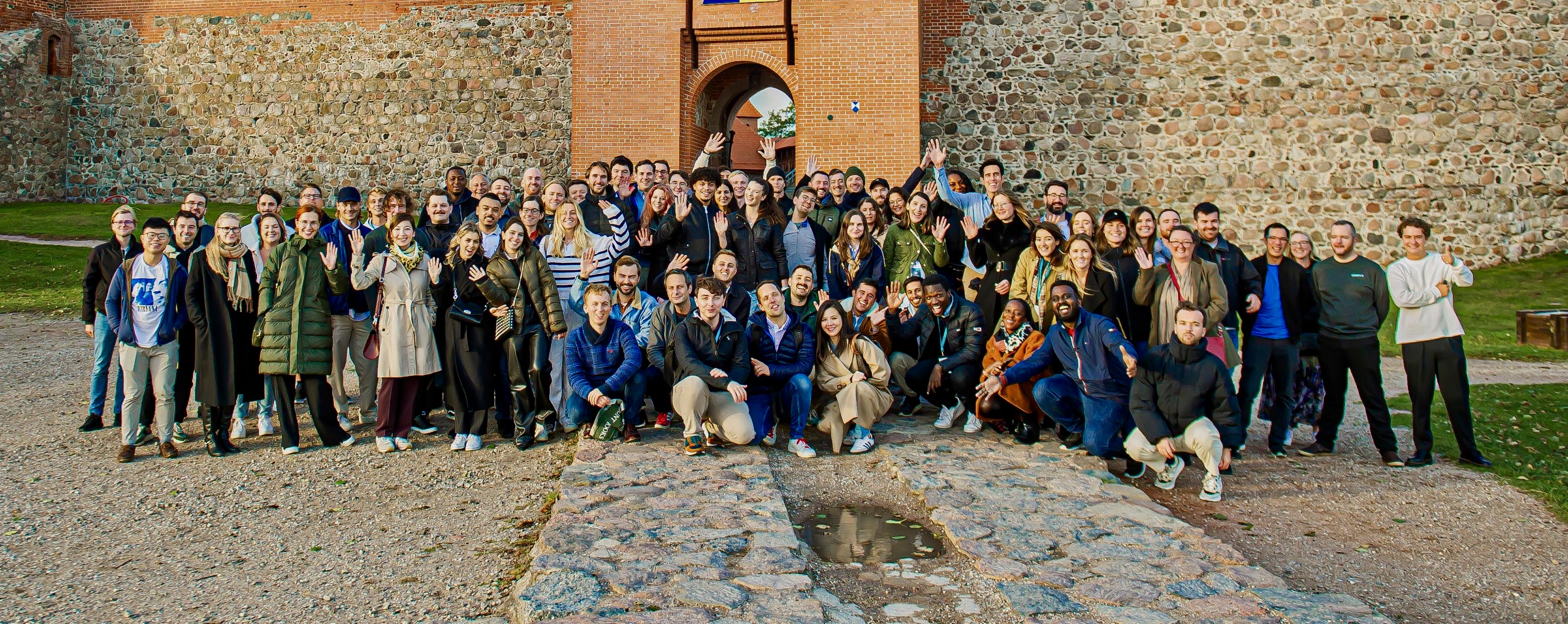 Group photo of a company team during a corporate retreat