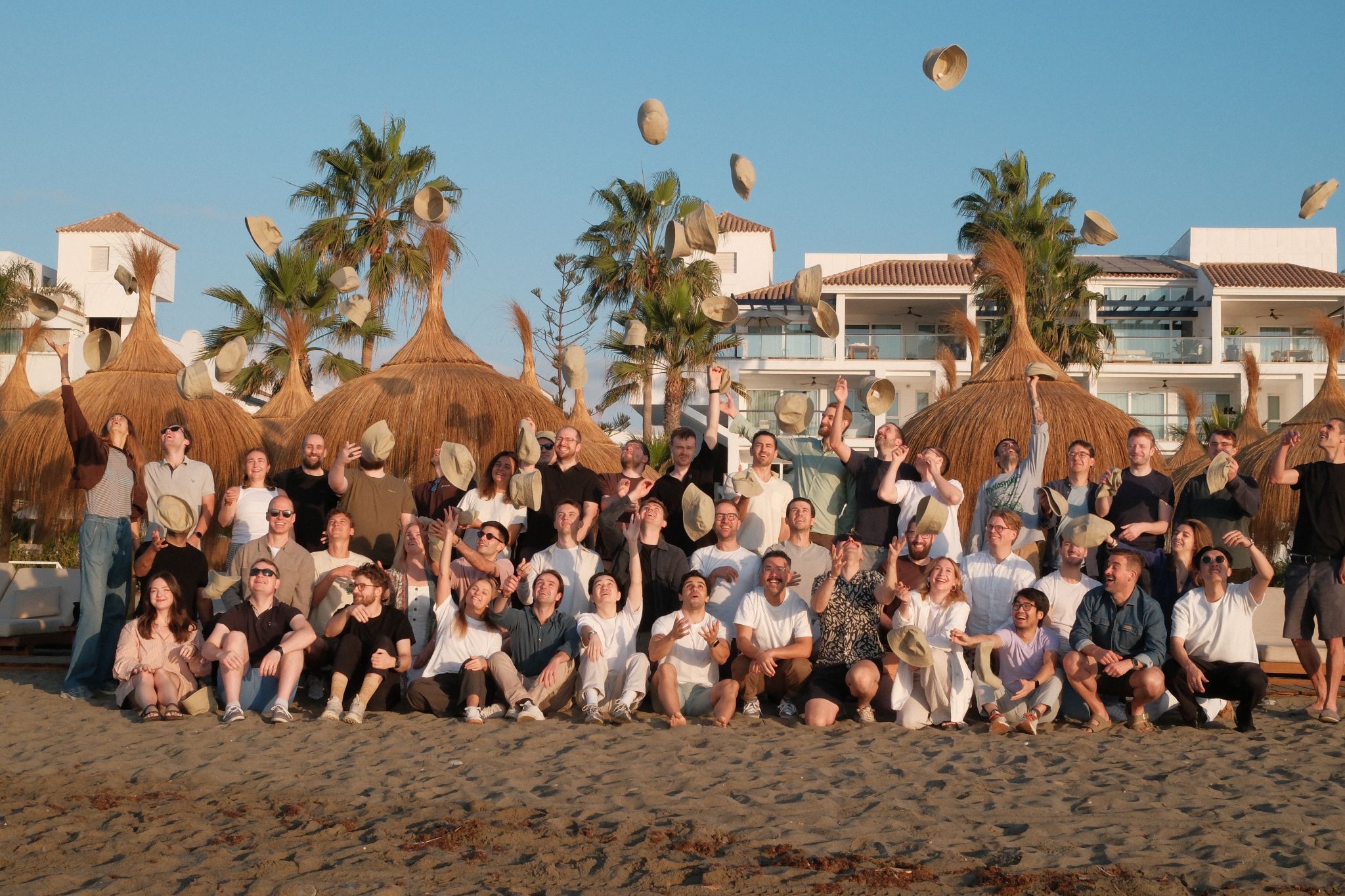 Group photo of a company team during a corporate retreat