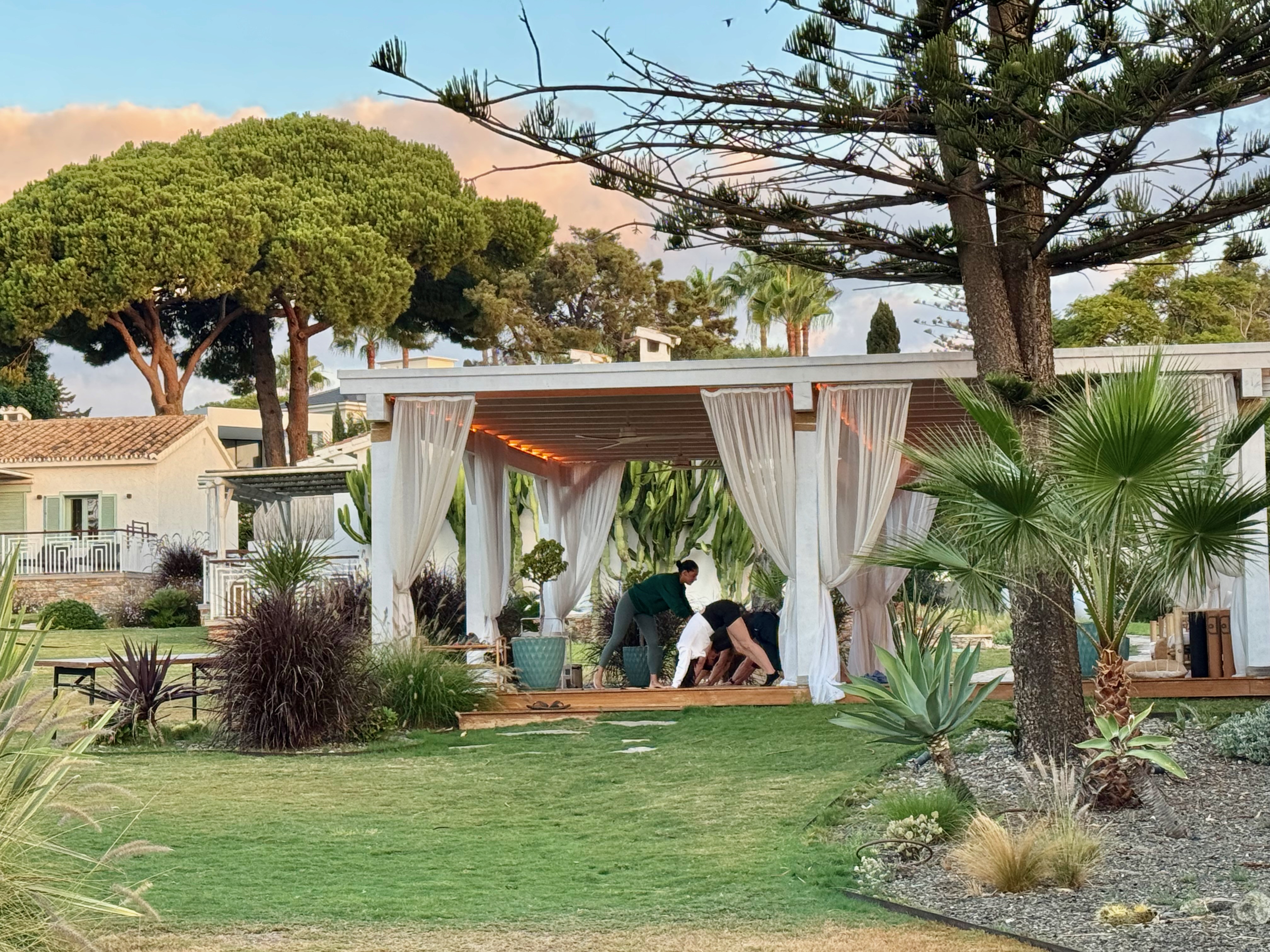 morning yoga session at team retreat in Marbella