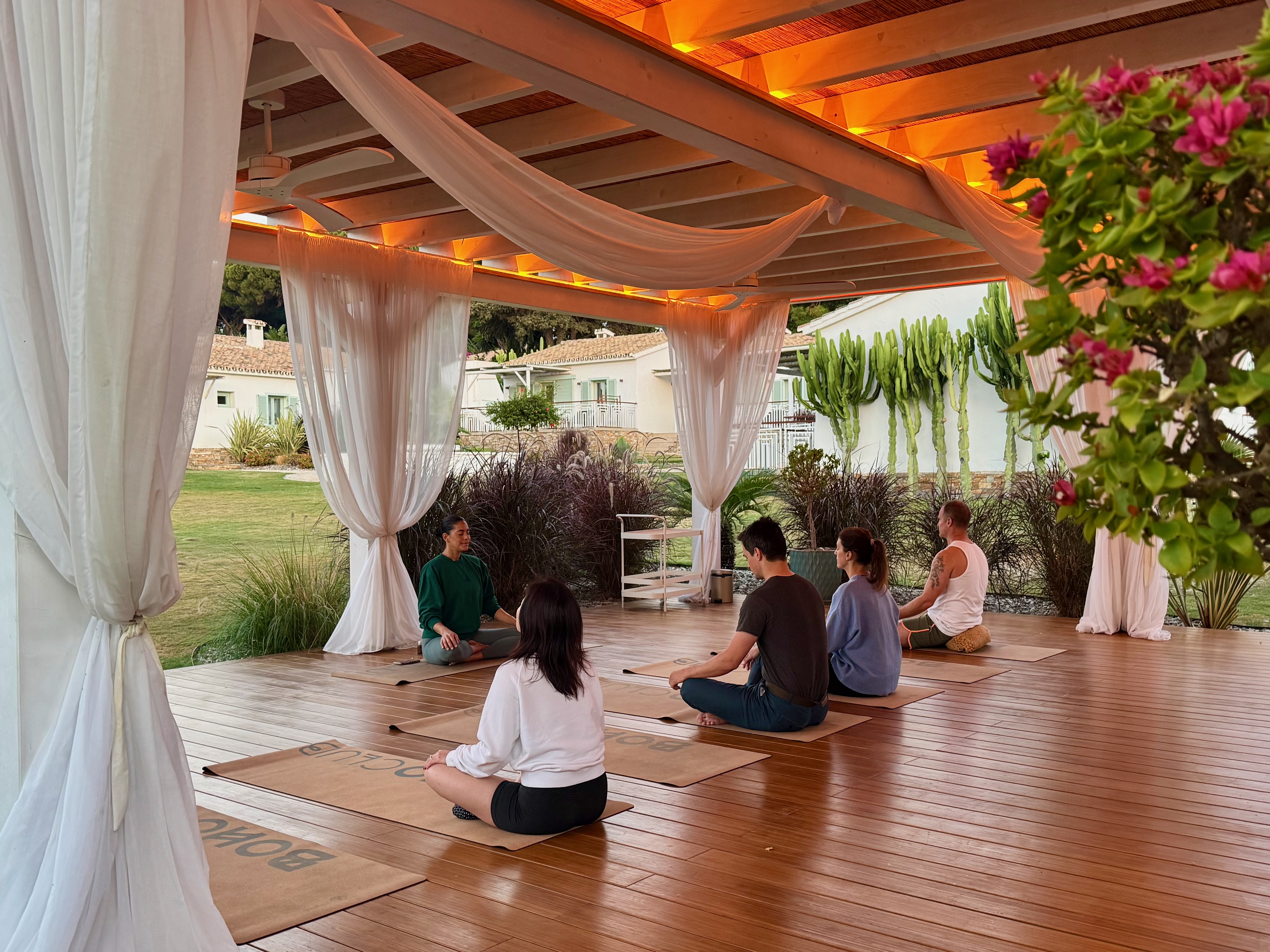 Morning yoga session as part of a corporate retreat wellness activity