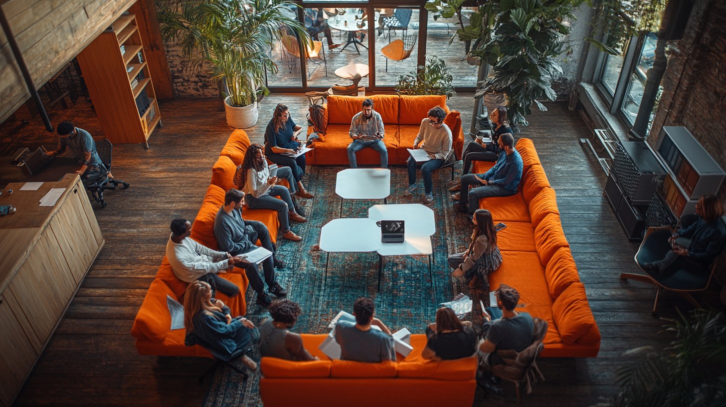 Informal work session at the retreat venue during a company offsite