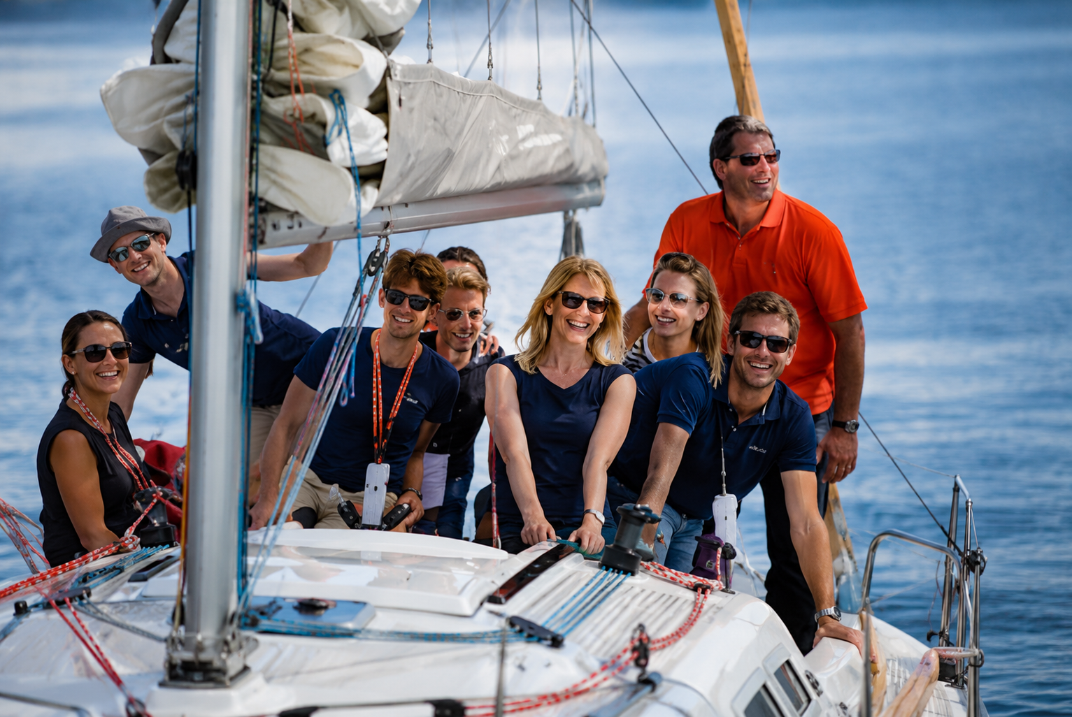 Team sailing, sharing a common purpose and vision during a company offsite in Europe