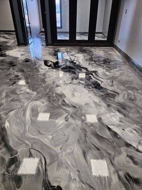 Black and white metallic epoxy floor