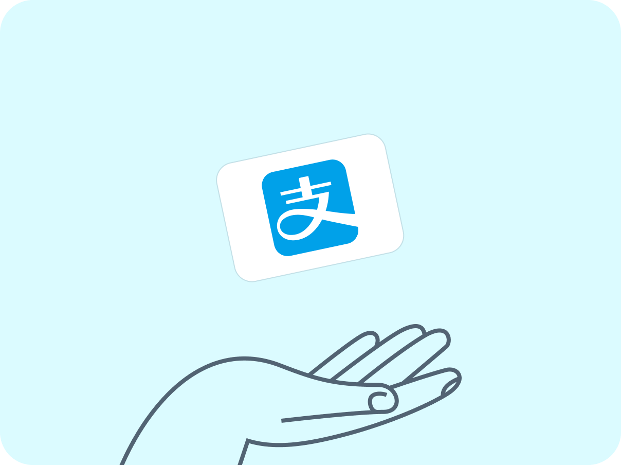 Illustration of a hand holding a credit card icon with surrounding floating cards displaying mastercard, visa, and amex logos, on a light blue background icon for buy proxy with credit card.