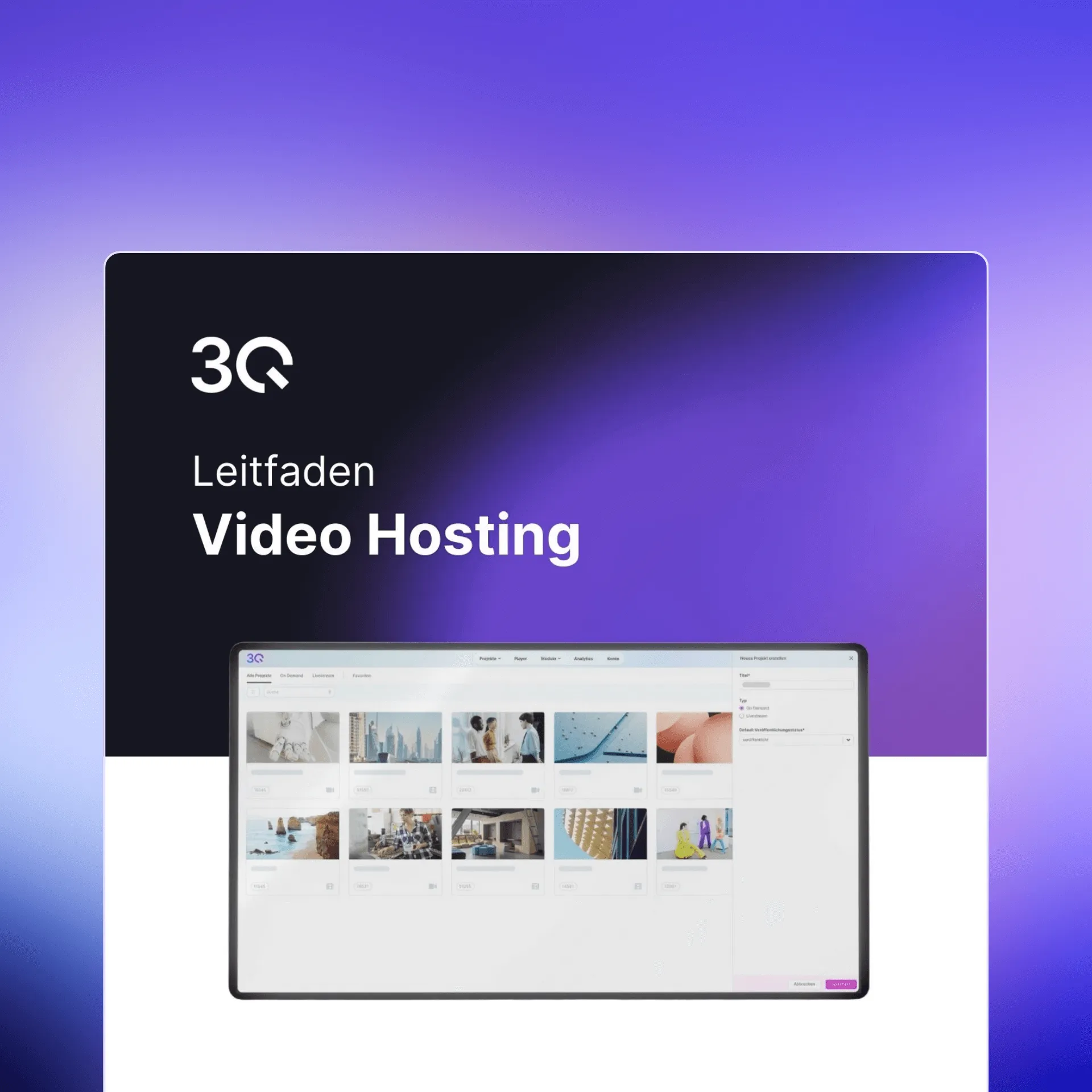 3Q Leitfaden Video Hosting mit Bildschirmansicht einer Videoprojektverwaltung.