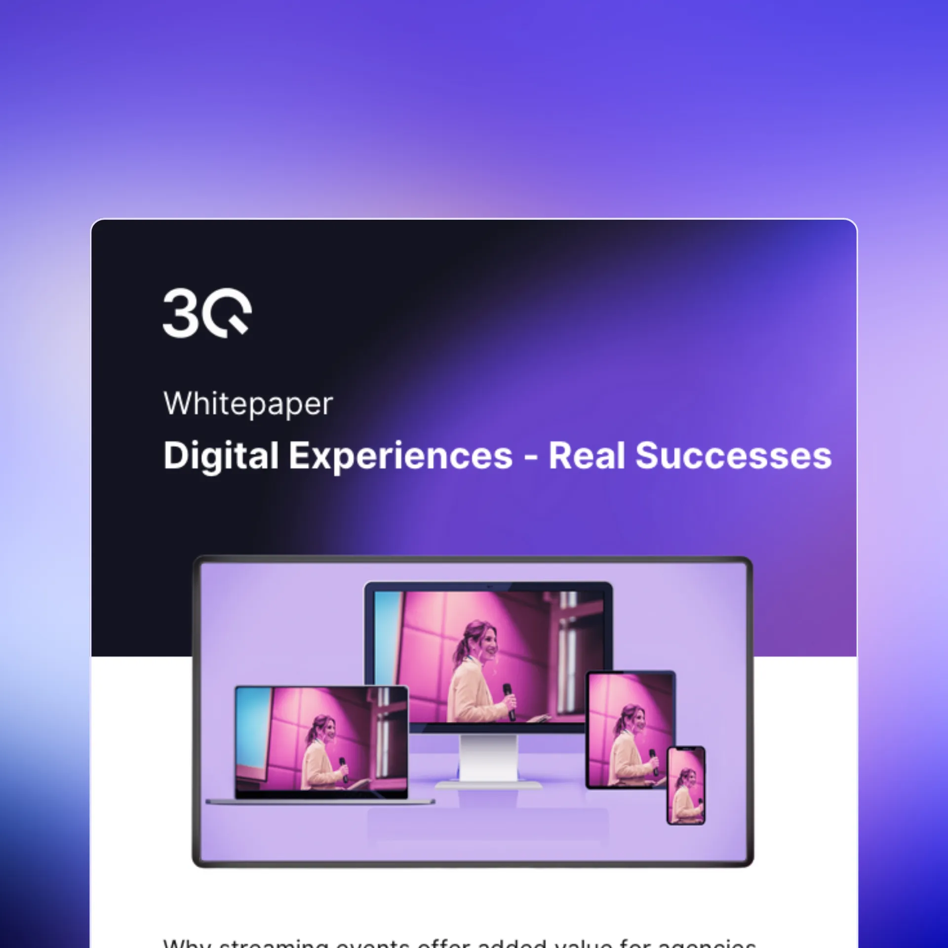 Whitepaper Titel "Digitale Erlebnisse - echte Erfolge" mit Bild einer Frau auf mehreren digitalen Geräten.