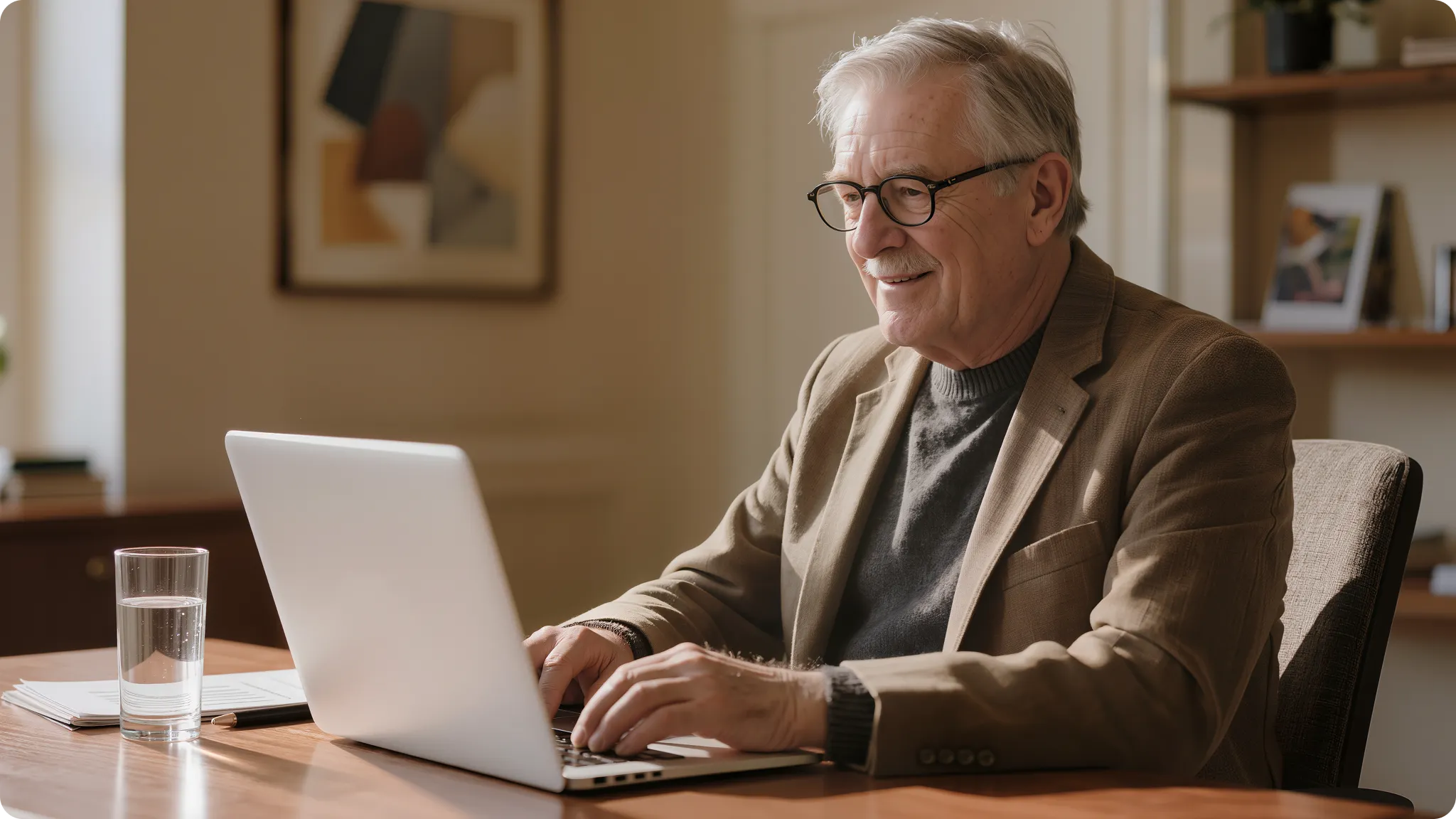 Person with headset working at laptop demonstrating WCAG-accessible video player.