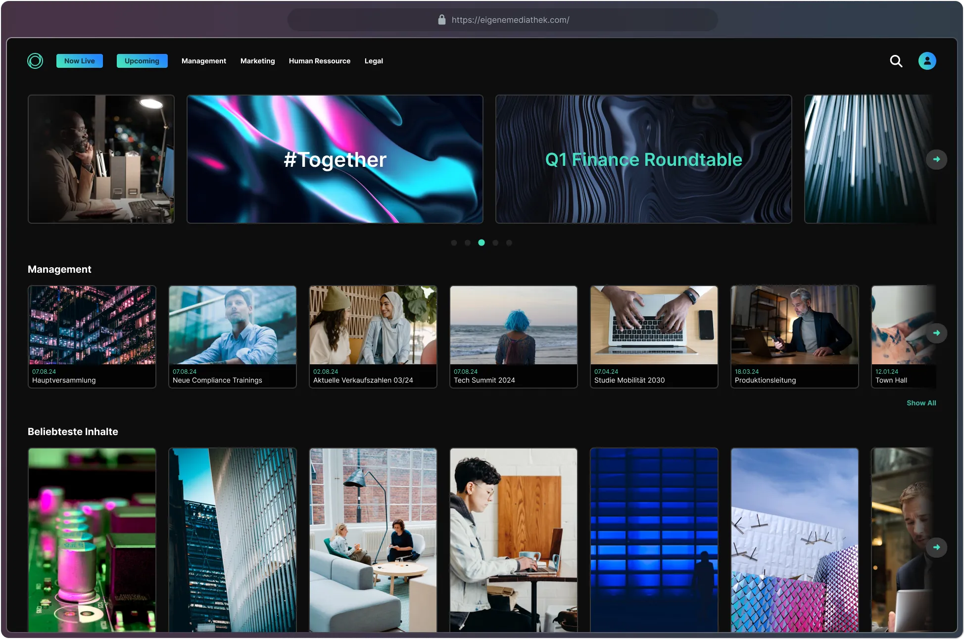 Screenshot of 3Q OTT platform dashboard with video gallery and content management tools