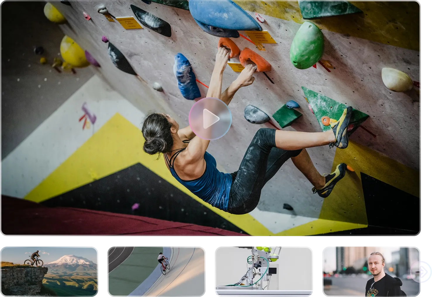 Video carousel in vertical layout with multiple video thumbnails arranged in sequence.