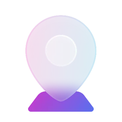 Symbol eines Standort-Pins mit blau-violettem Farbverlauf auf schwarzem Hintergrund.