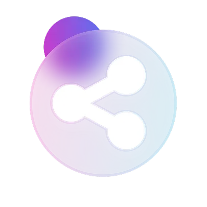 Weißes Teilen-Symbol in einem runden Farbverlaufskreis von Lila zu Blau.