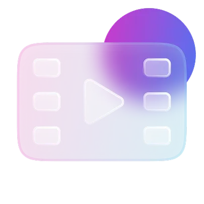 Video player icon with play button and playlist elements on purple gradient background