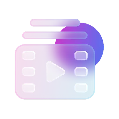 Playlist-Interface mit Play-Button und drei Medien-Einträgen in Gradient-Design
