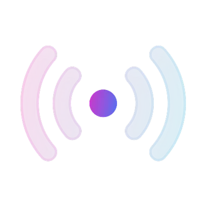 Bunte Wellenlinien links rosa und rechts blau um einen mittleren Punkt, symbolisiert Signal oder Funk.