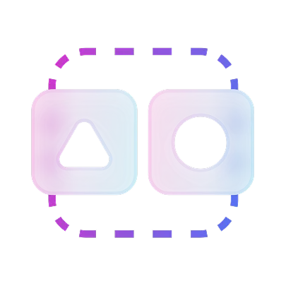 Two rounded squares with a triangle and a circle cut out inside a dashed rounded square.