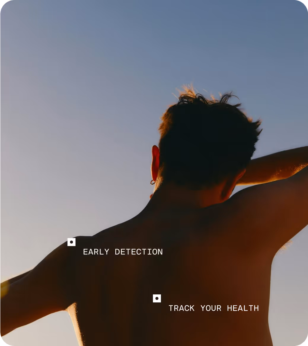 A person stands outdoors, under the sky. Text reads "Early Detection" and "Track Your Health."
