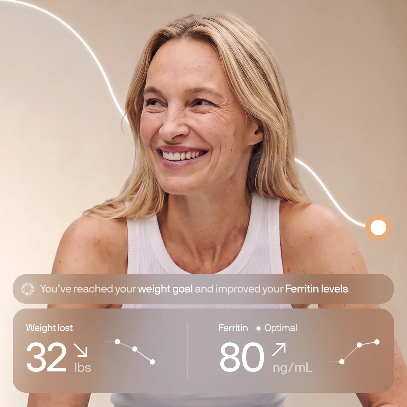Smiling woman with her weight lost and ferritin results in the Superpower app