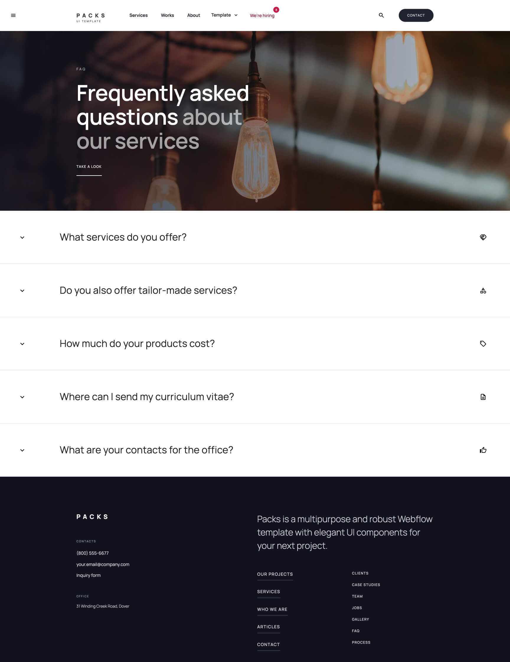 UI kit Webflow template webpage Packs