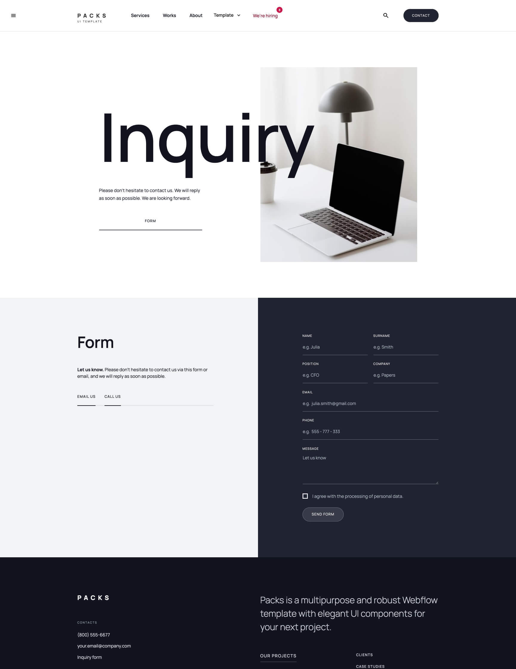 UI kit Webflow template webpage Packs