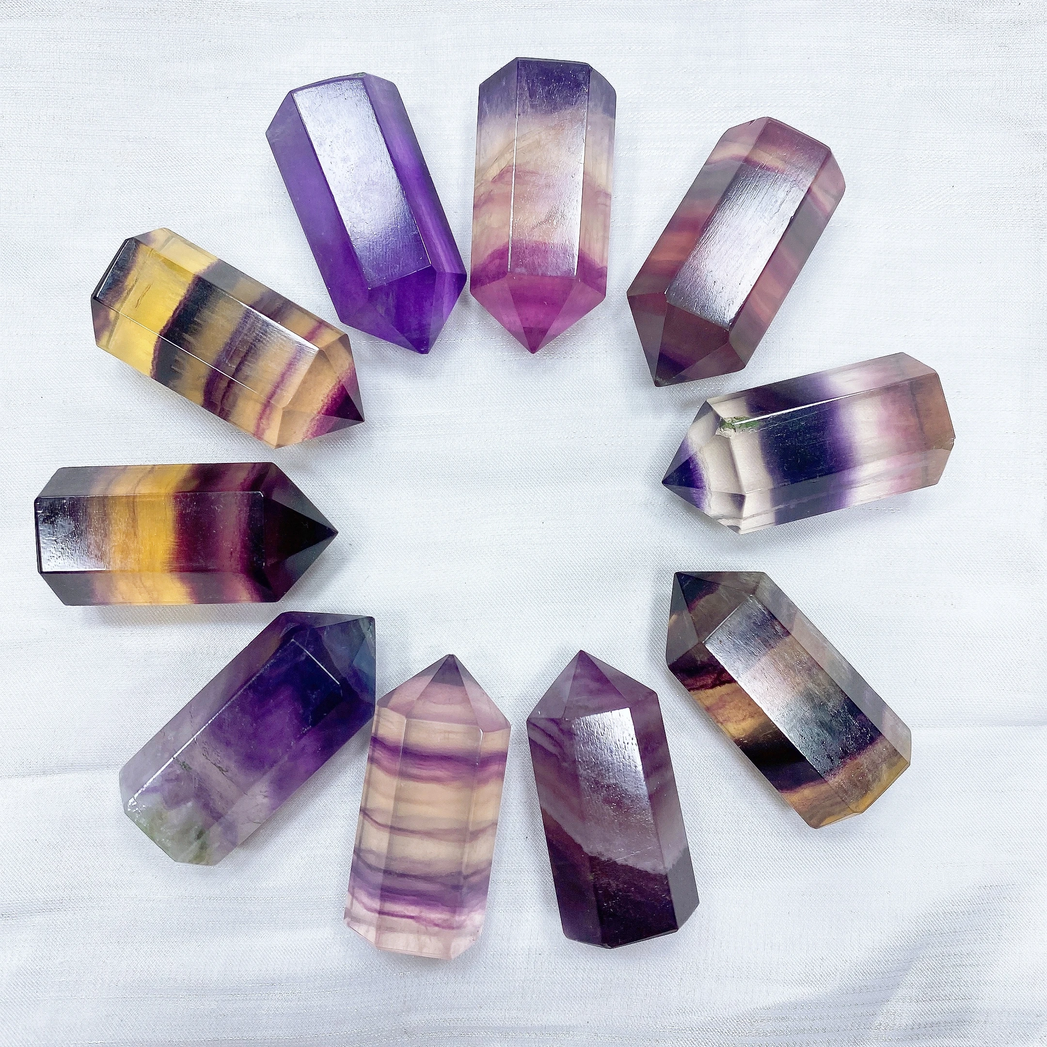 1.4'' Mini Ranbow Fluorite Tower Natural Crystal Quartz Stone Colorful Stripes Point Gem Column Home Decor Gift