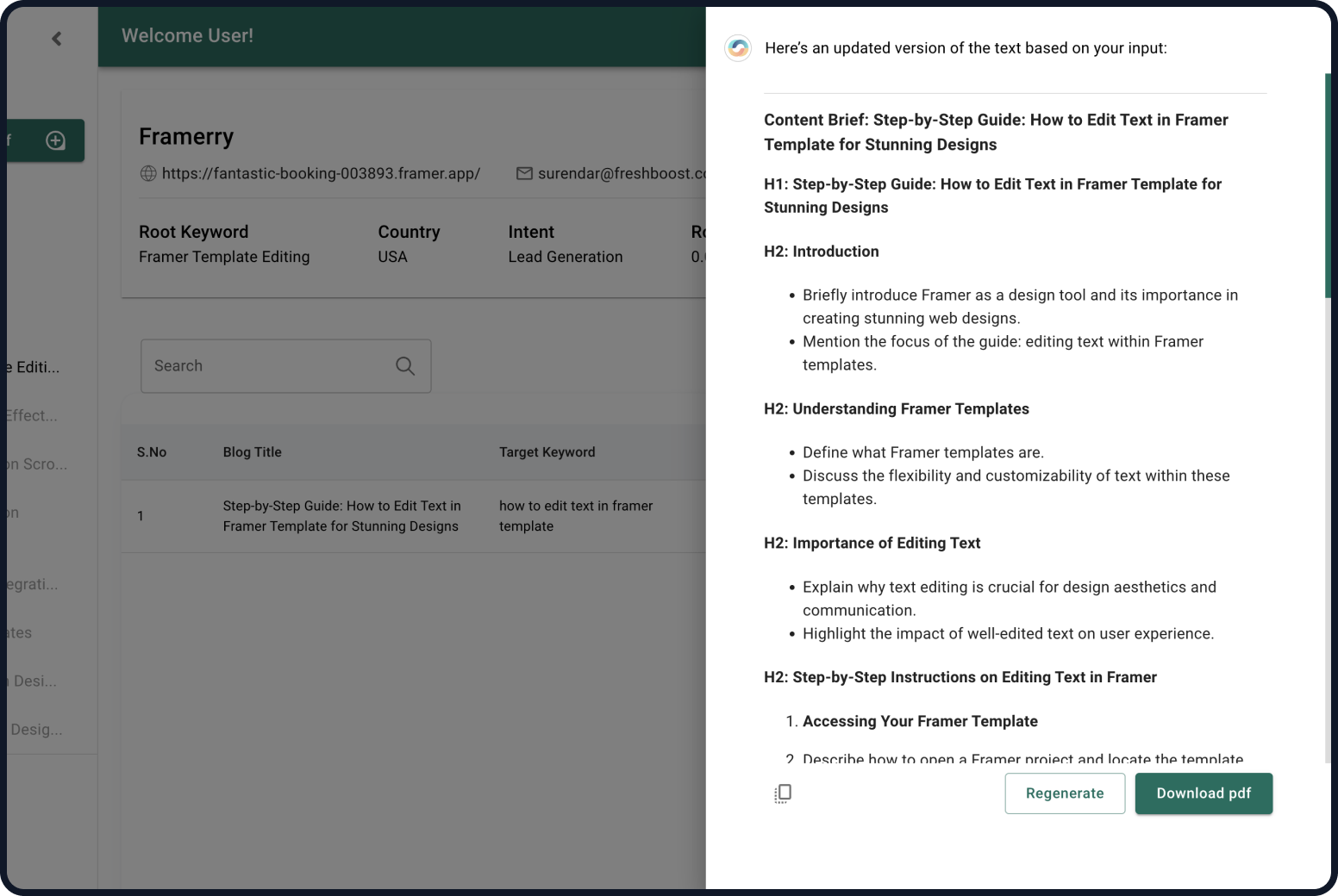 Dashboard mockup