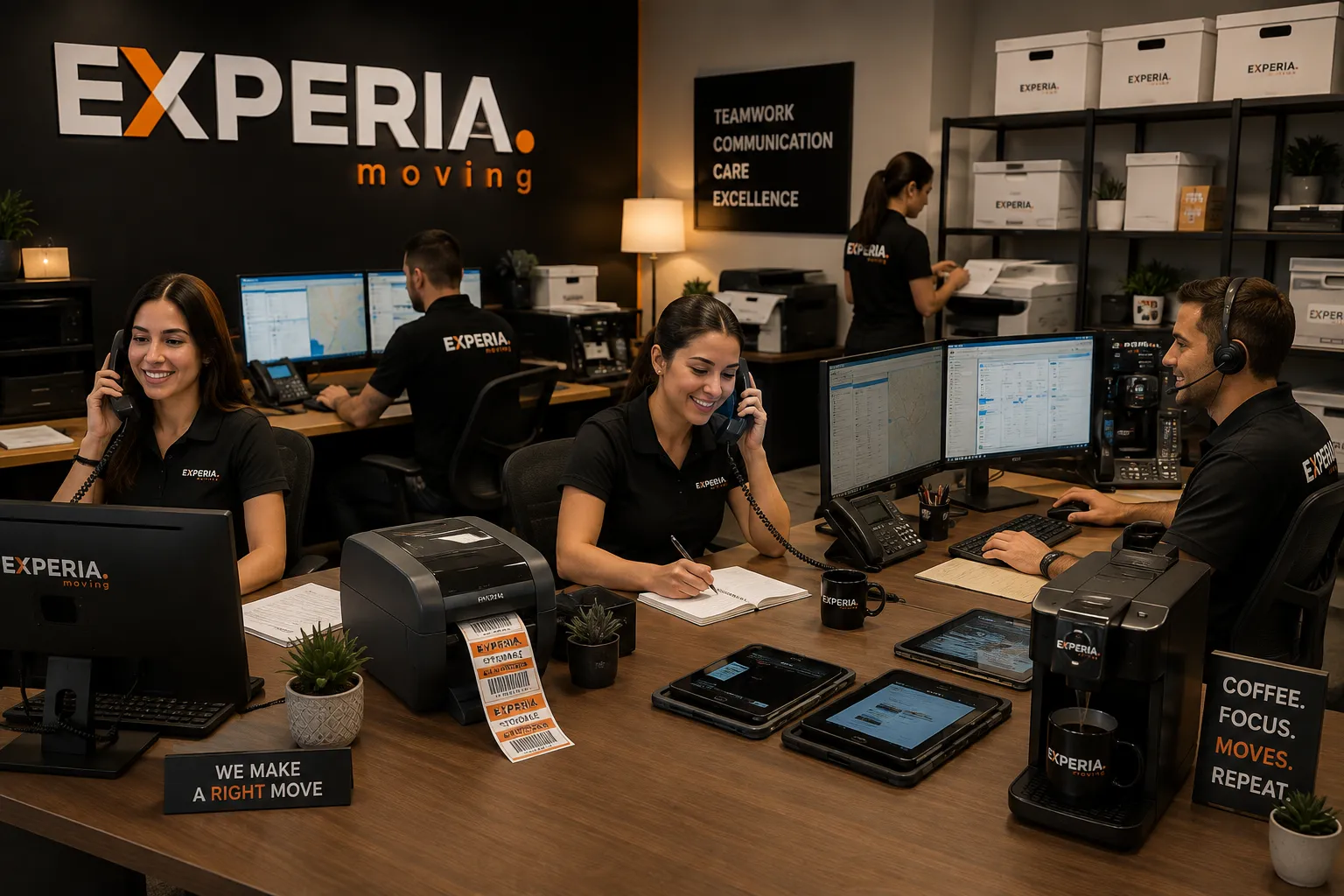 Experia Moving dispatch office in New York, coordinators taking booking calls