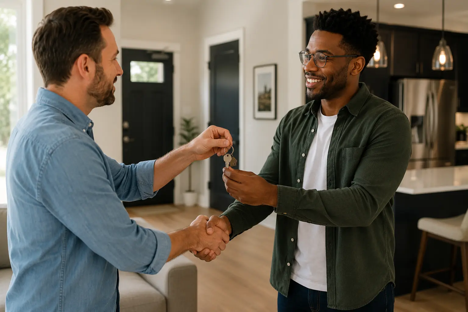 Landlord handing keys to tenant