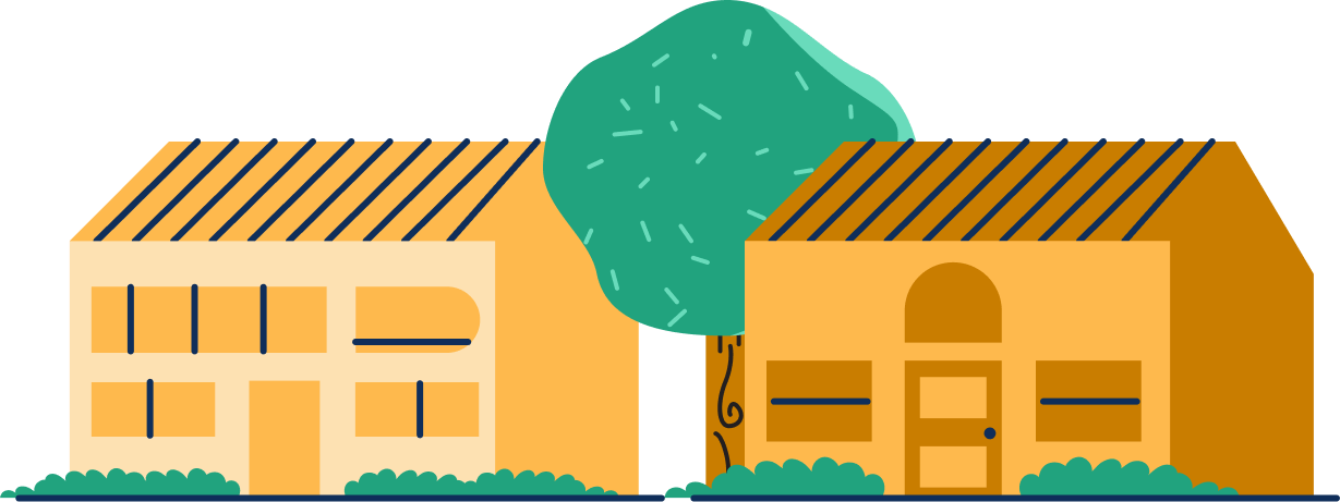 Illustration of two yellow houses with a tree between them