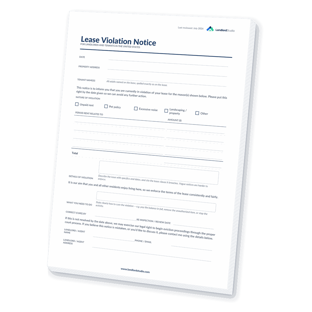 Cover of Landlord Studio's Lease Violation Notice template for the United States