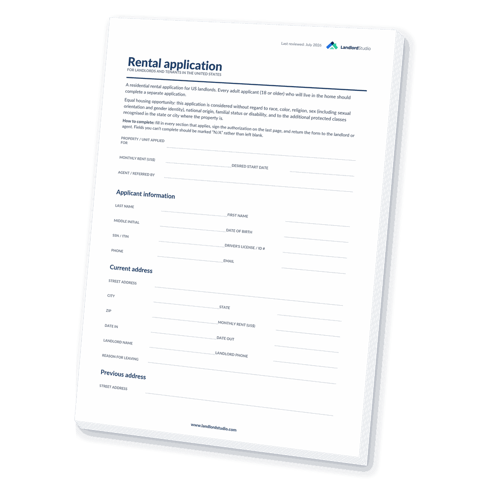Cover of Landlord Studio's Rental Application template for the United States