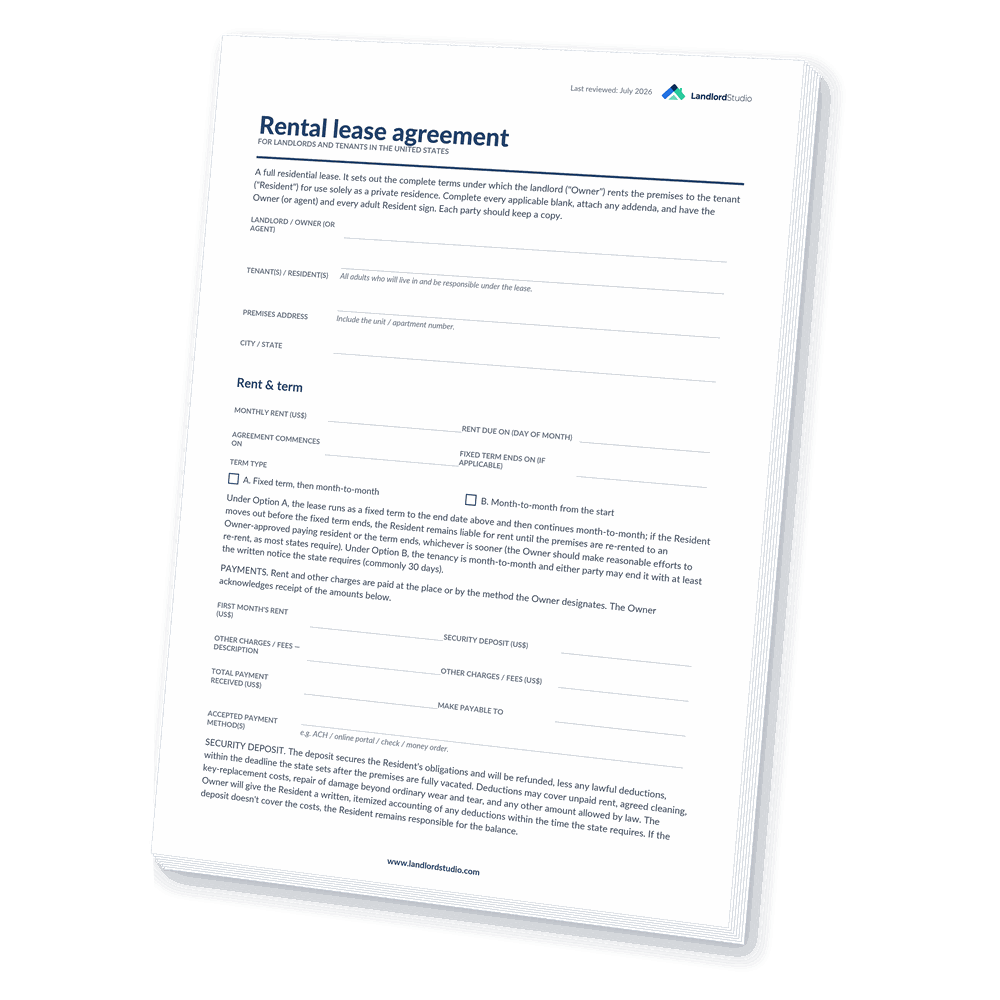 Cover of Landlord Studio's Rental Lease Agreement template for the United States