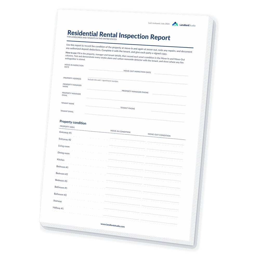 Cover of Landlord Studio's Residential Rental Inspection Report template for the United States