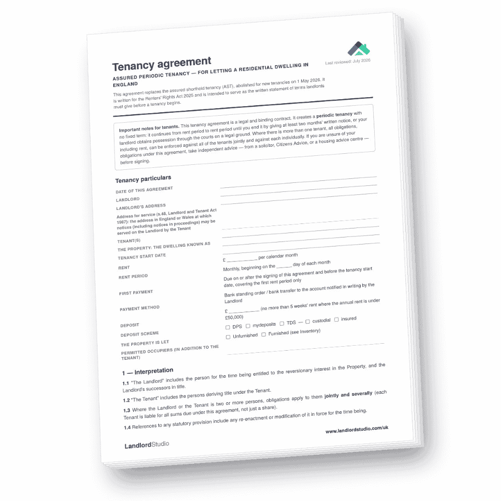 Assured periodic tenancy agreement template for letting a residential property in England