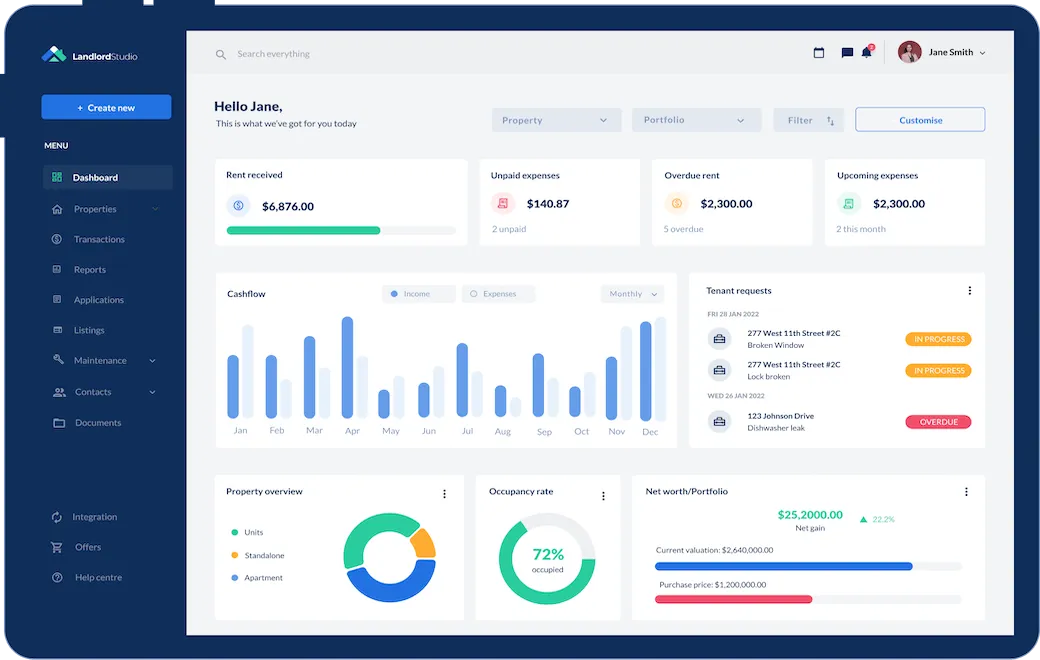 landlord studio dashboard