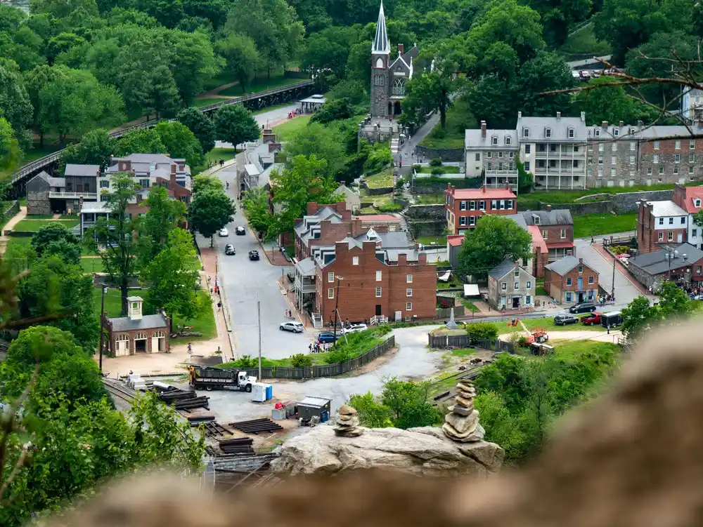 Aerial view of historic Harpers Ferry, West Virginia