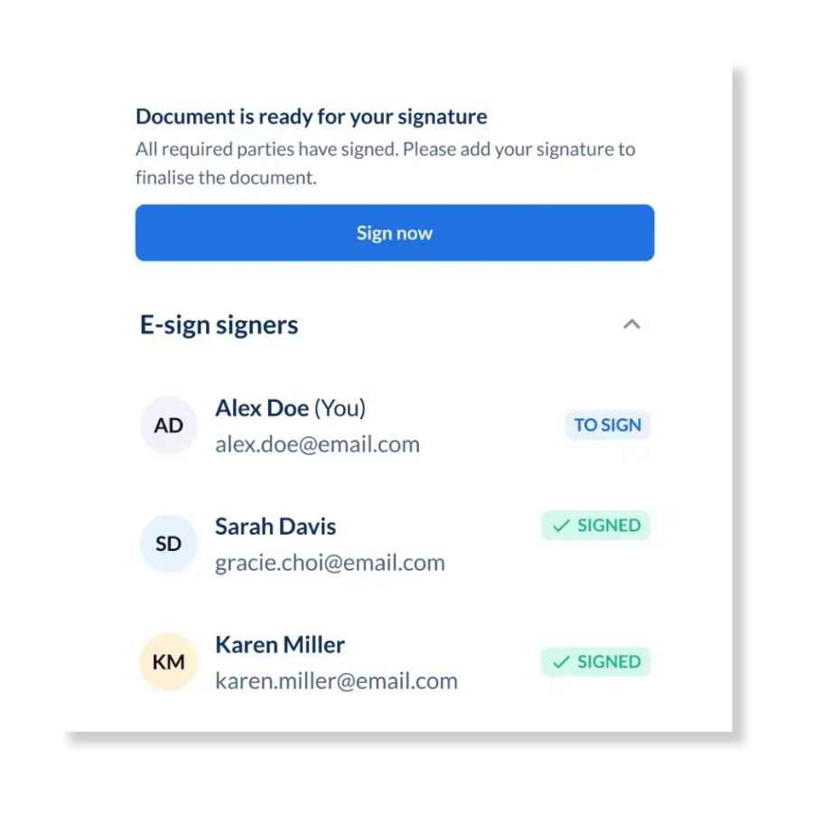 e-sign with signature tenant list