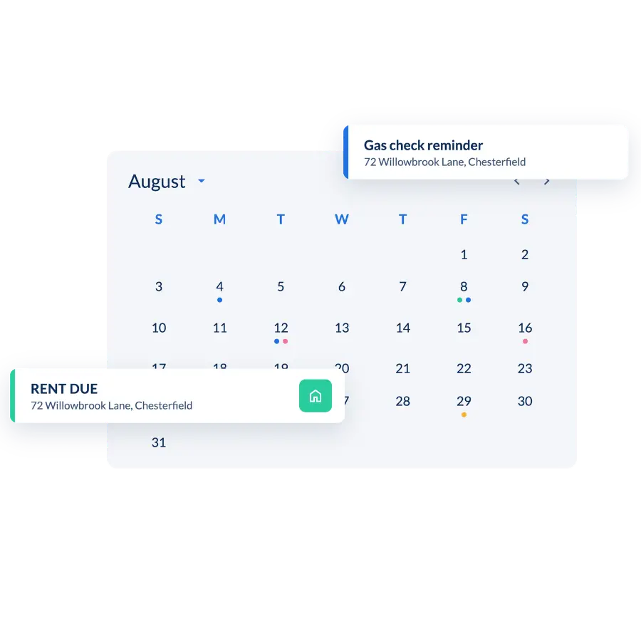 Calendar showing maintenance schedule