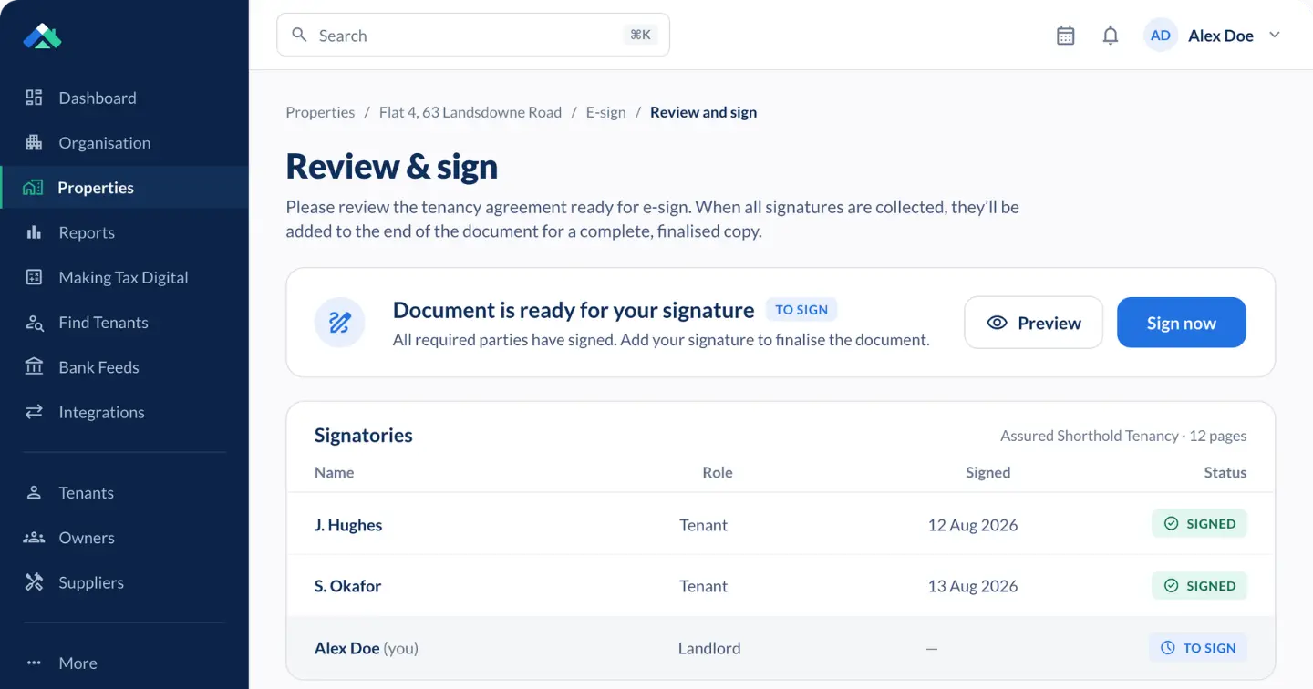 e-sign dashboard