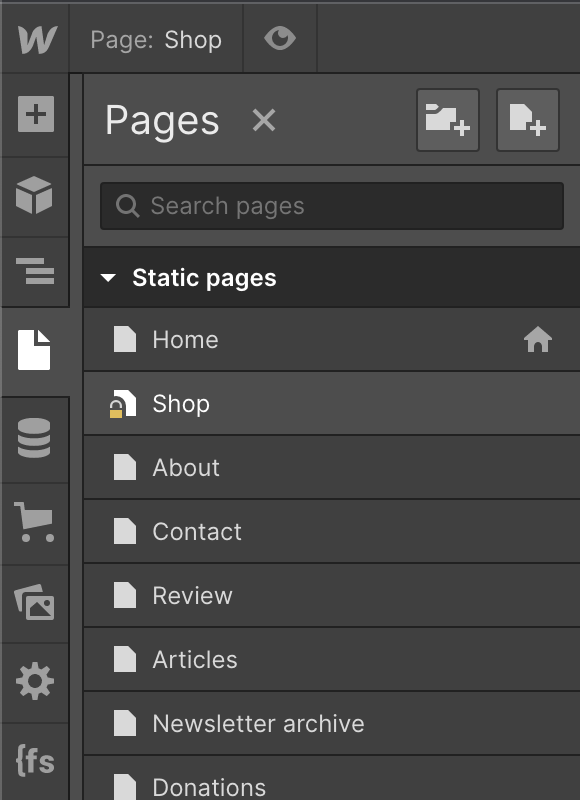 Early Webflow setup for the new page