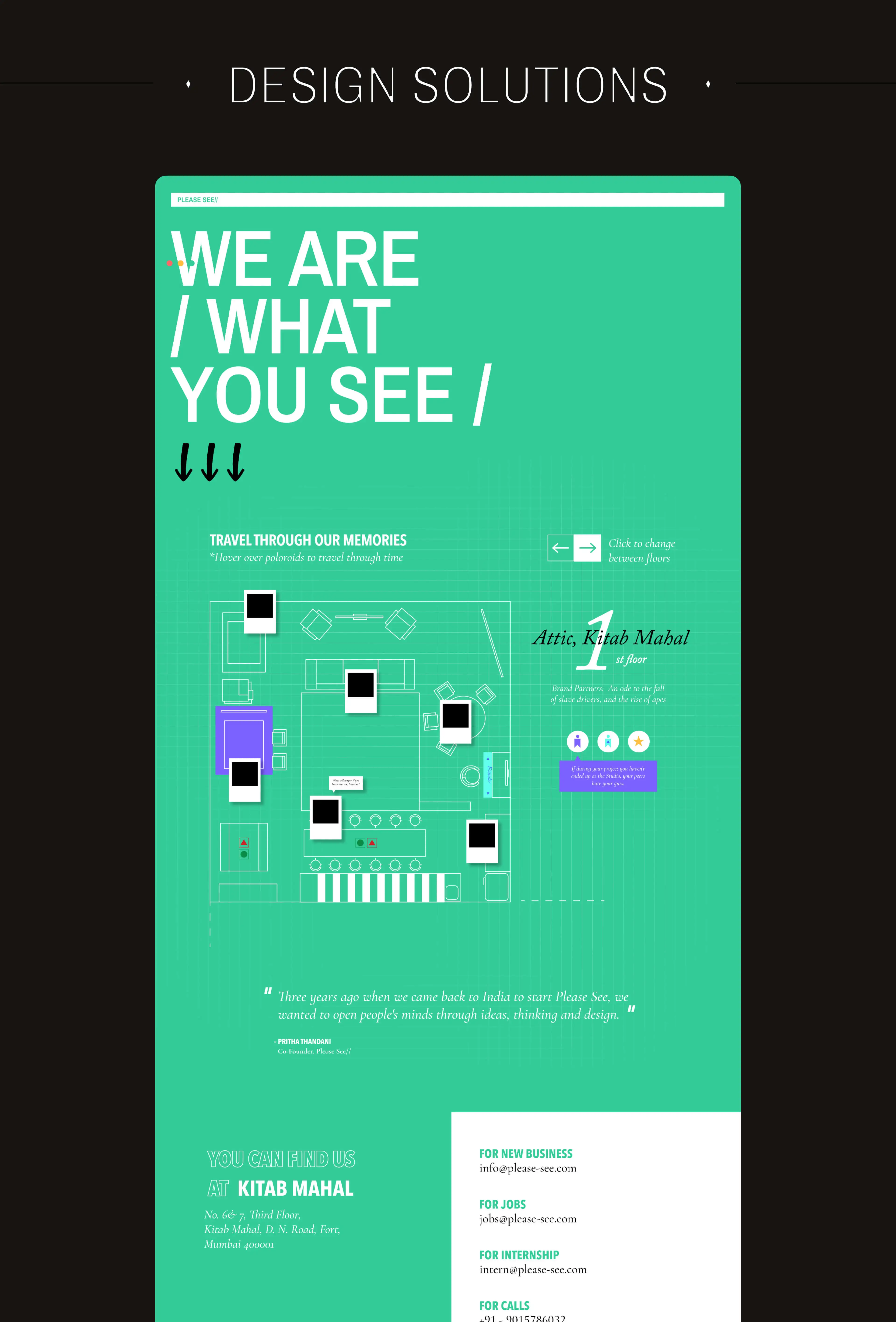 The earlier page shows basic contact info. A missed opportunity. To bring life to this page,  I co-created an approach to use floor maps and polaroids to make it more human