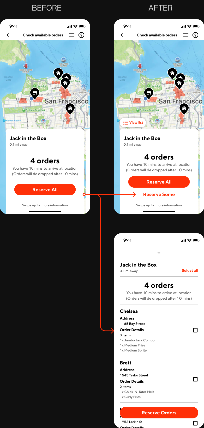 A image of the design revisions of the stack mode. A "Reserve Some" button was added.