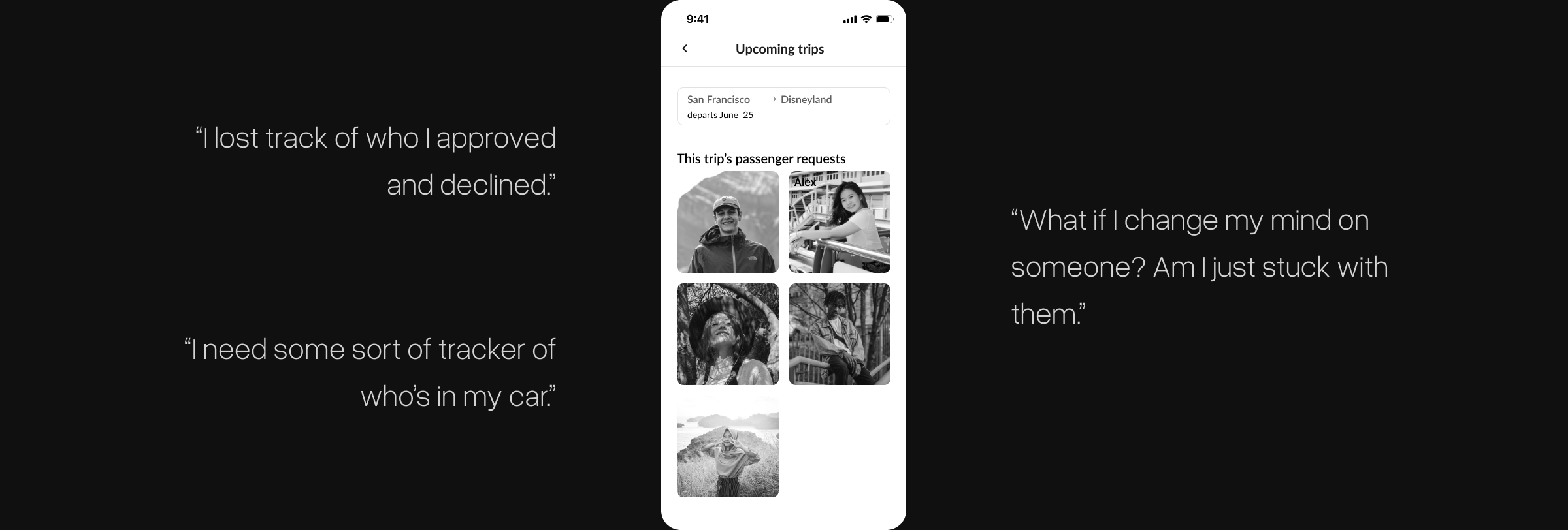 An image of how the Vehigo designs can be improved. “I lost track of who I approved and declined.” “I need some sort of tracker of who’s in my car.” “What if I change my mind on someone? Am I just stuck with them.”