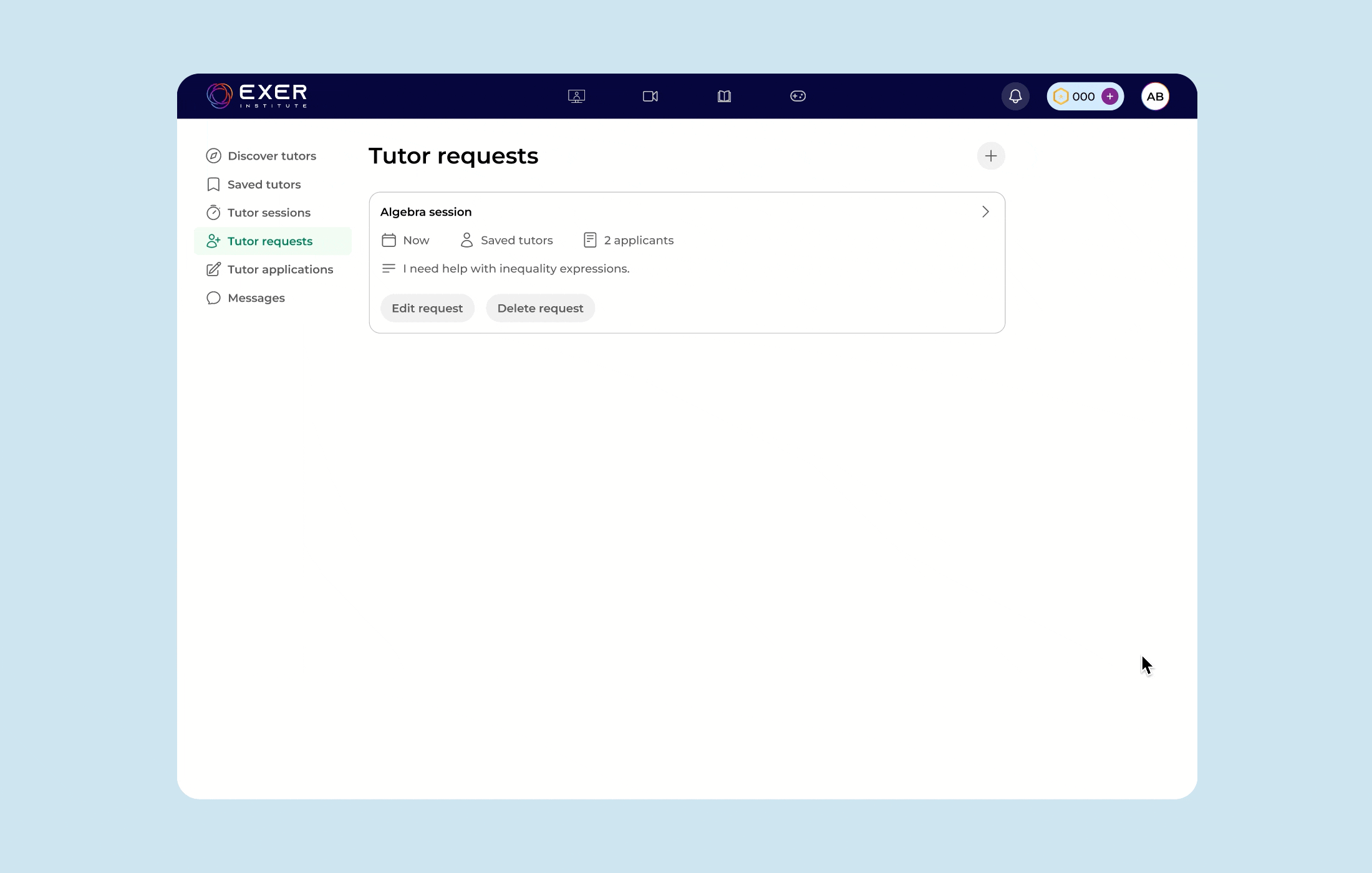 A GIF of creating a new tutor request for a algebra tutor.
