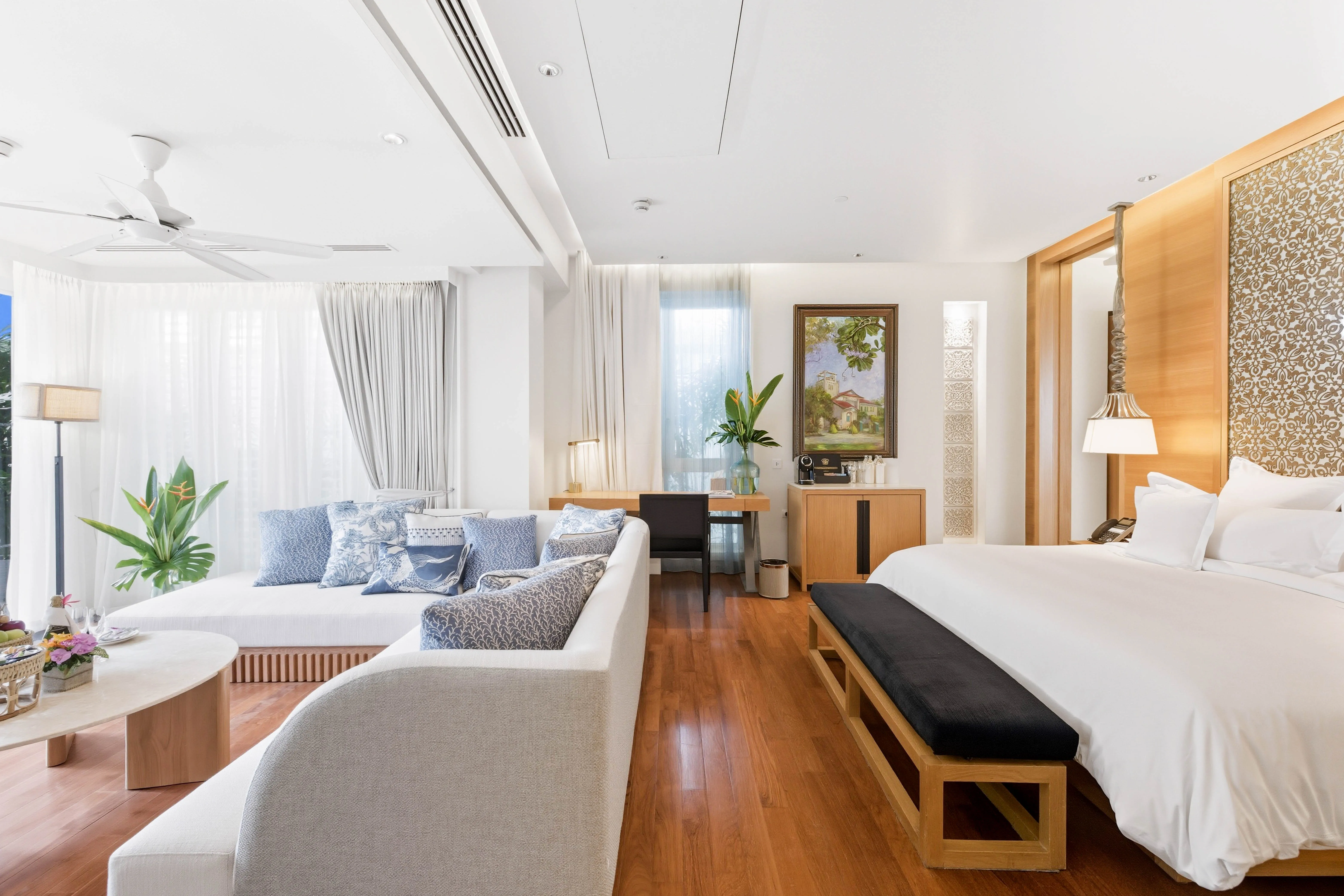 Bedroom and lounge of the One Bedroom Beachfront Villa