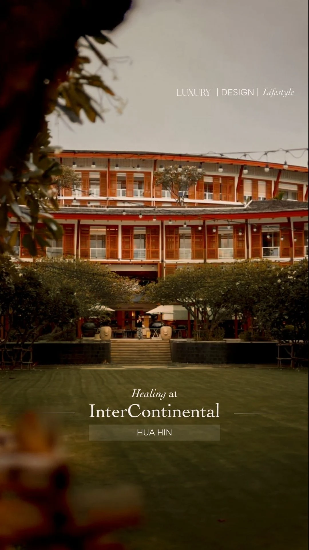 Cover of the Slow Mornings film, the InterContinental Hua Hin building across the lawn