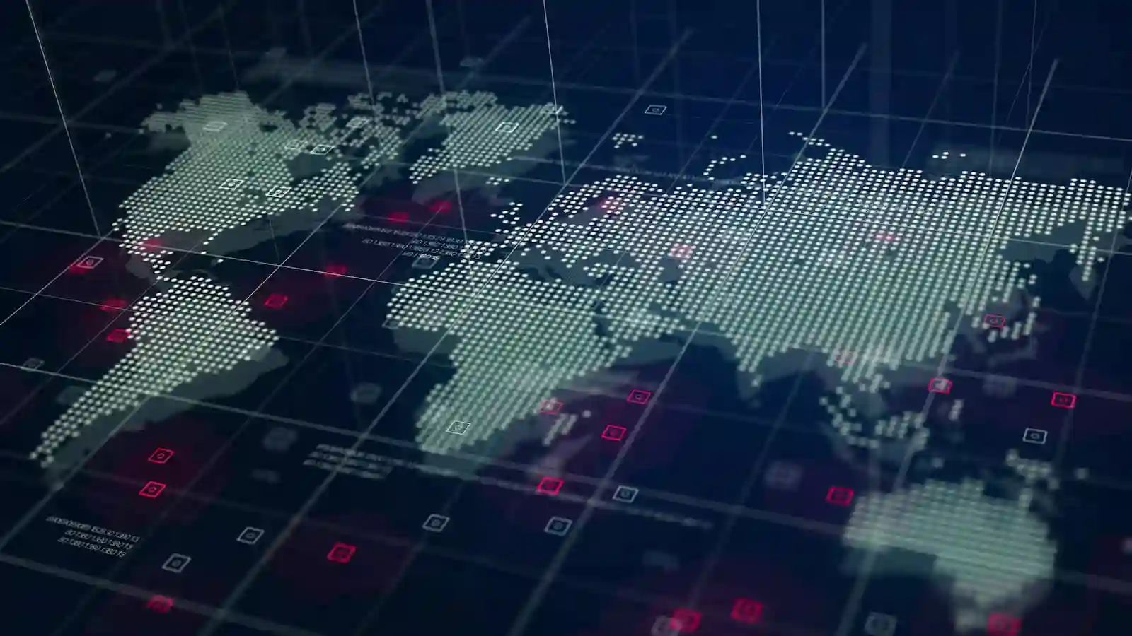 Digital world map hologram blue background