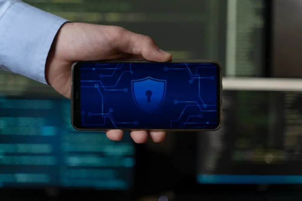 an image of a phone showing a lock, it symbolizes data protection